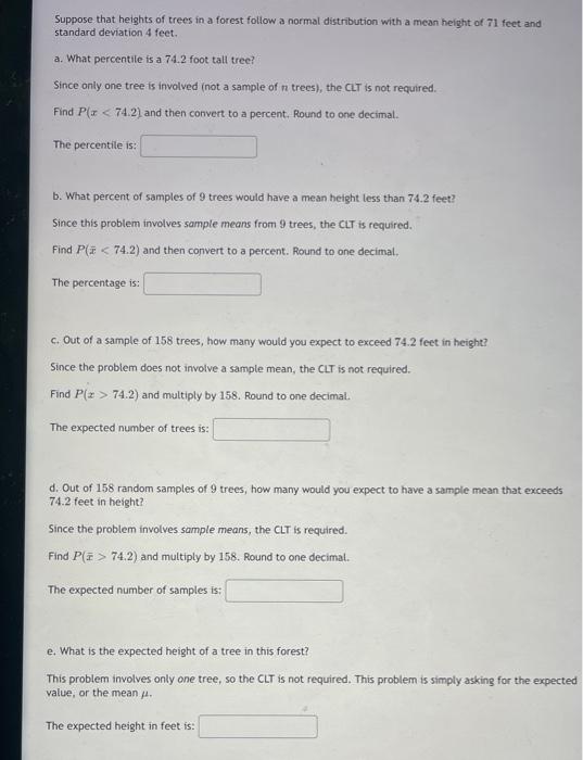 Solved Suppose that heights of trees in a forest follow a | Chegg.com