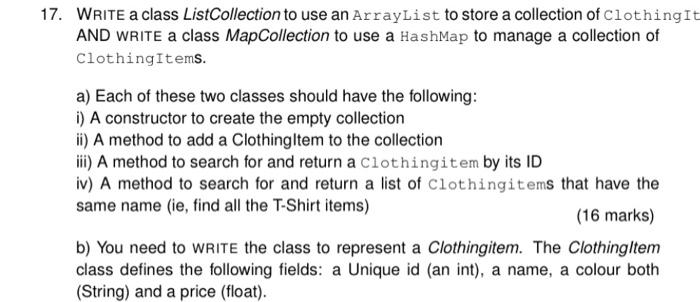 Solved 17. WRITE a class ListCollection to use an ArrayList | Chegg.com