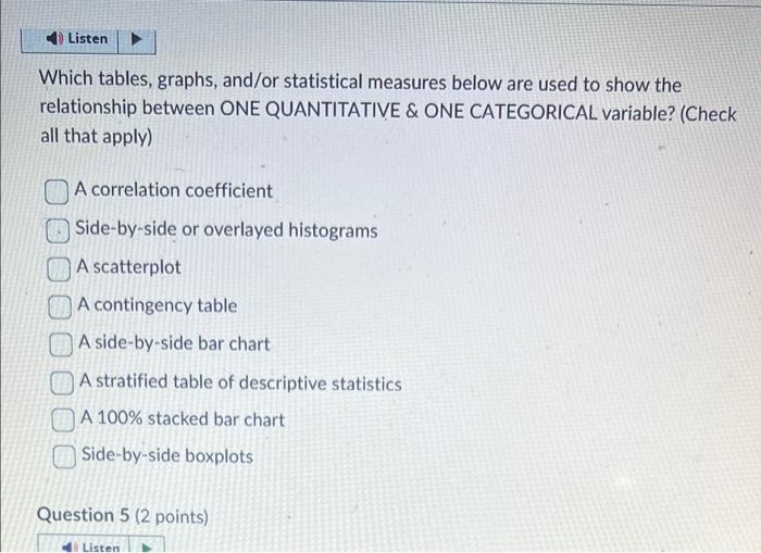 Solved Which tables, graphs, and/or statistical measures