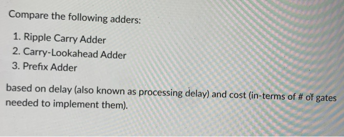 Solved Compare The Following Adders: 1. Ripple Carry Adder | Chegg.com