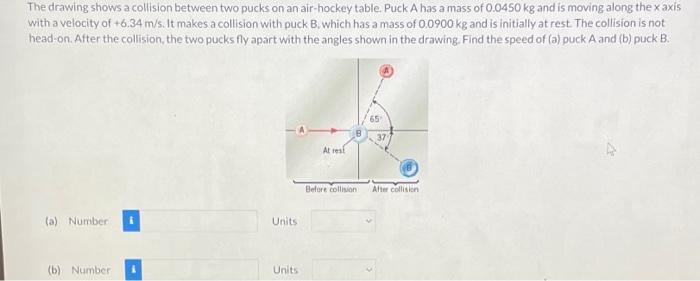 Solved The drawing shows a collision between two pucks on an | Chegg.com