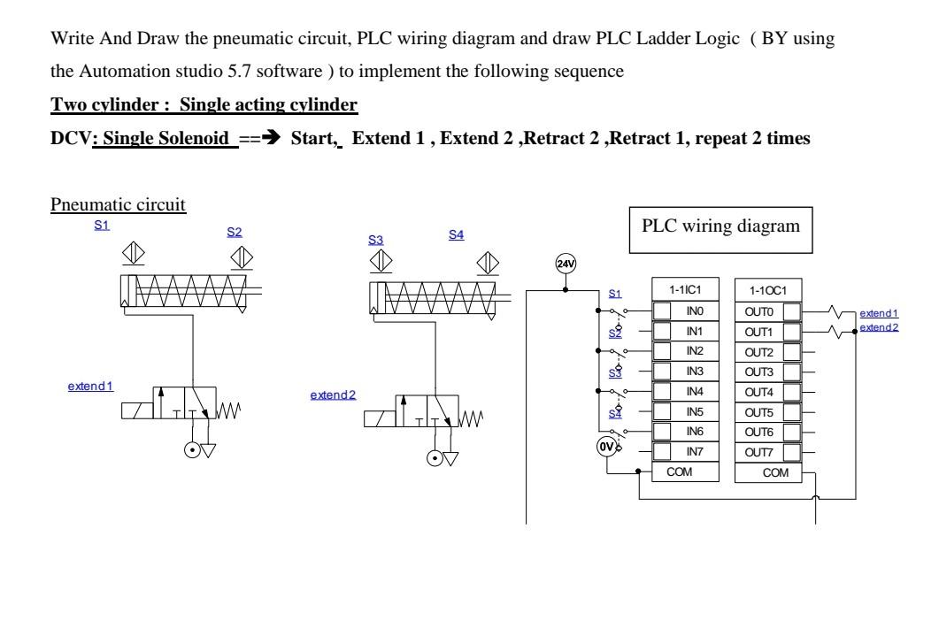 Write And Draw the pneumatic circuit, PLC wiring | Chegg.com