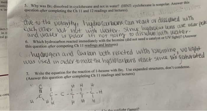 Met Into Nin 5 Why Was Br2 Dissolved In Cyclohexa Chegg Com