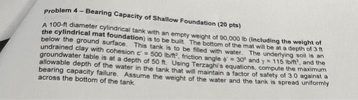 Solved Problem 4-Bearing Capacity of Shallow Foundation ( | Chegg.com