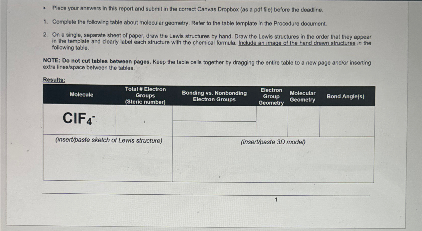 Place your answers in this report and submit in the | Chegg.com