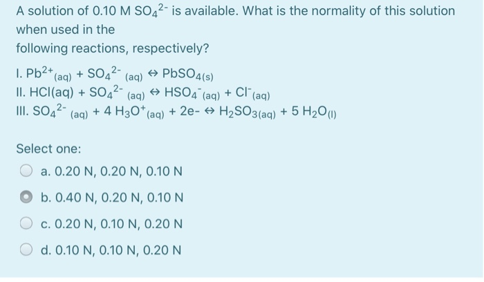 Solved A solution of 0.10 M SO42- is available. What is the | Chegg.com