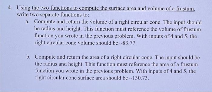 Solved 4. Using the two functions to compute the surface | Chegg.com