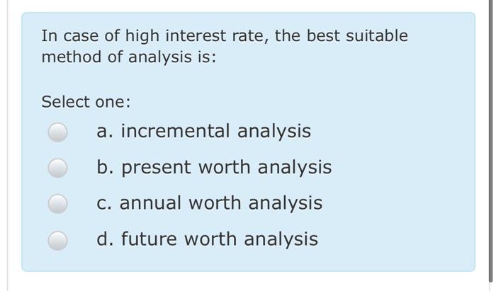 Solved In case of high interest rate, the best suitable | Chegg.com