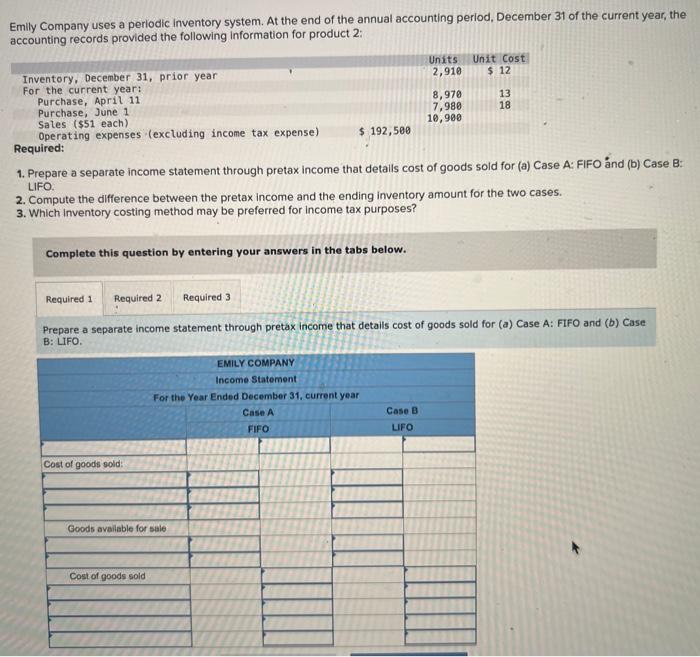 Solved Emily Company uses a periodic inventory system. At | Chegg.com