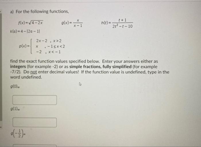 Solved a) For the following functions, | Chegg.com