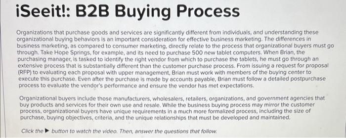 Solved iseeit:: B2B Buying process Organizations that | Chegg.com