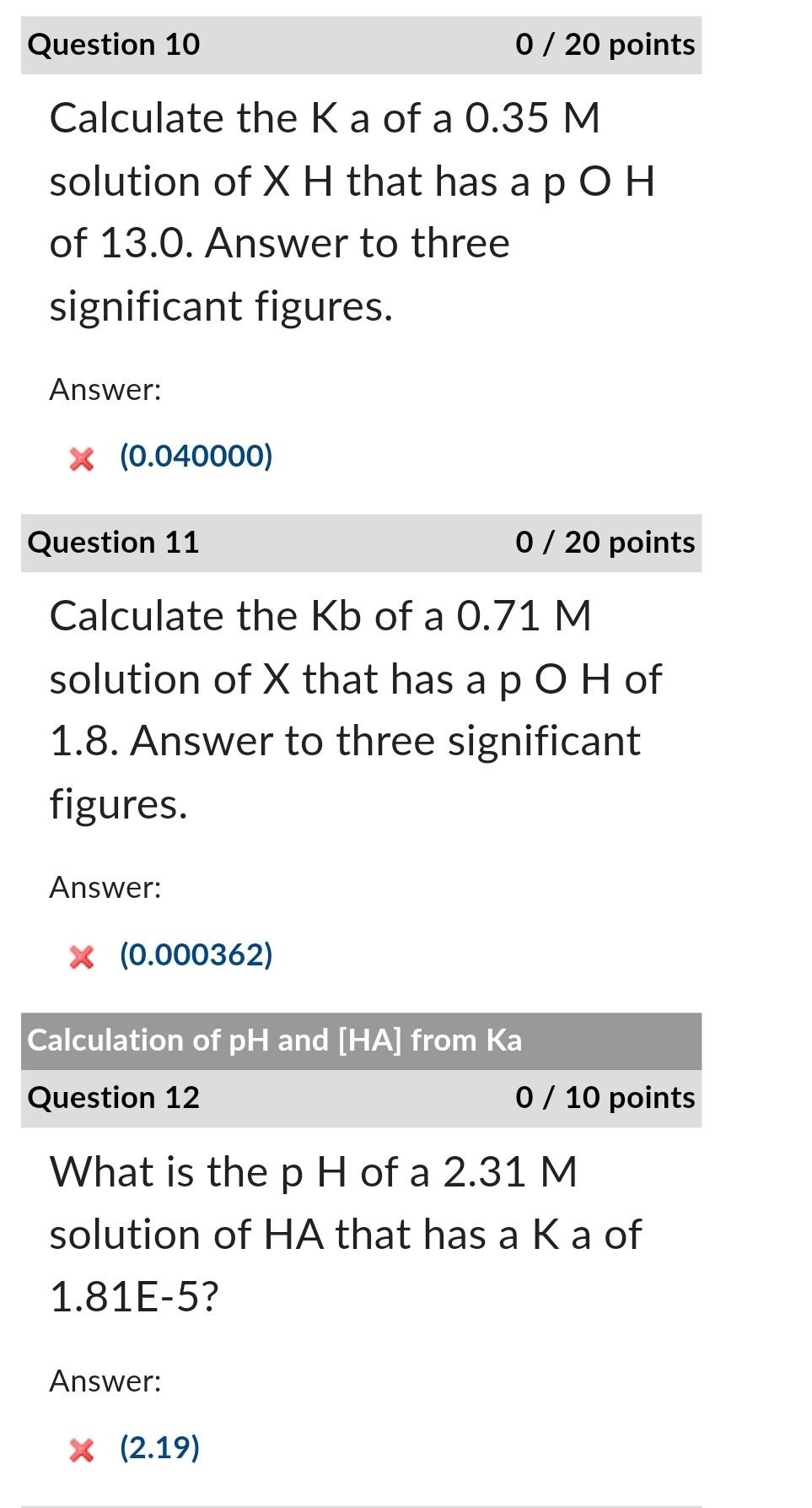 Solved Calculate The K A Of A0 35m Solution Of Xh That Has A