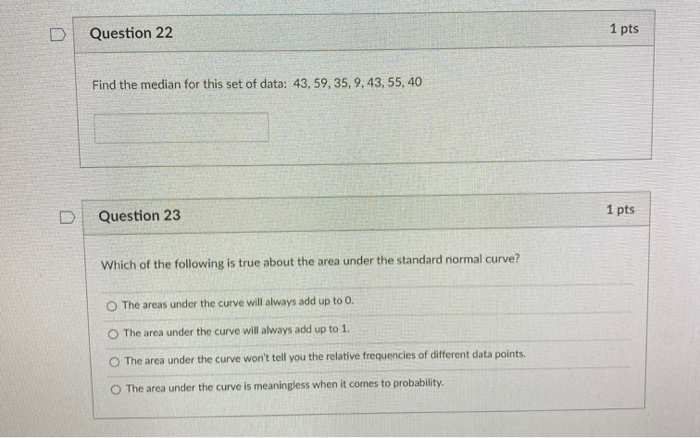 Solved Question 22 1 pts Find the median for this set of | Chegg.com