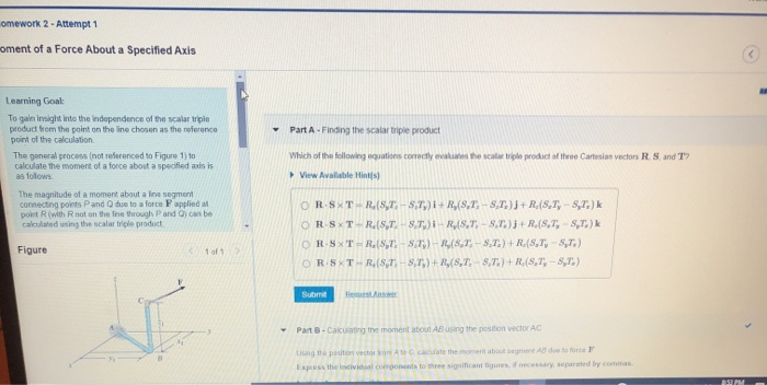 Solved Omework 2 Attempt 1 Moment Of A Force About A Sp Chegg Com