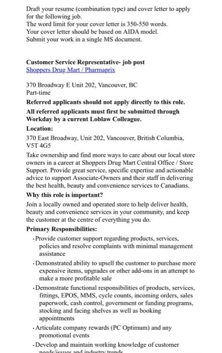 Draft your resume (combination type) and cover letter | Chegg.com