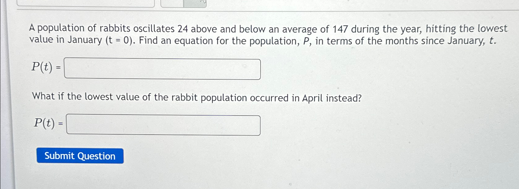 Solved A Population Of Rabbits Oscillates 24 ﻿above And | Chegg.com