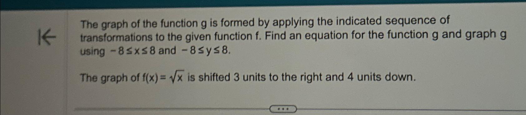 Solved The graph of the function g ﻿is formed by applying | Chegg.com