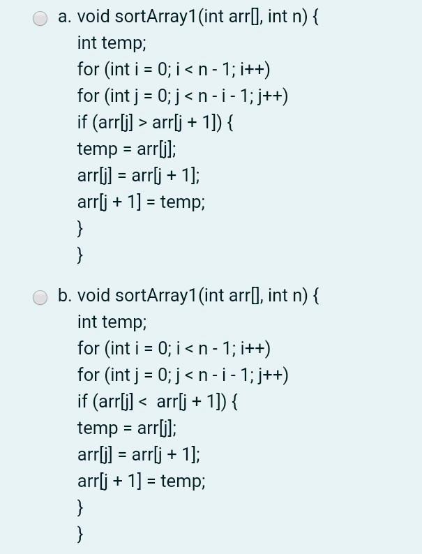 Solved Choose the correct function that will sort array of | Chegg.com
