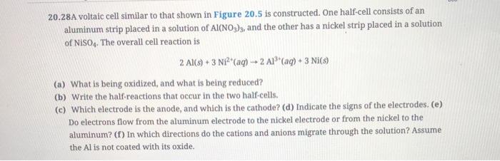 Solved 20.28A voltaic cell similar to that shown in Figure | Chegg.com