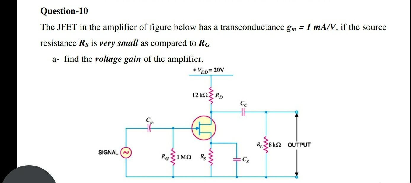 Solved Question-10 The JFET in the amplifier of figure below | Chegg.com
