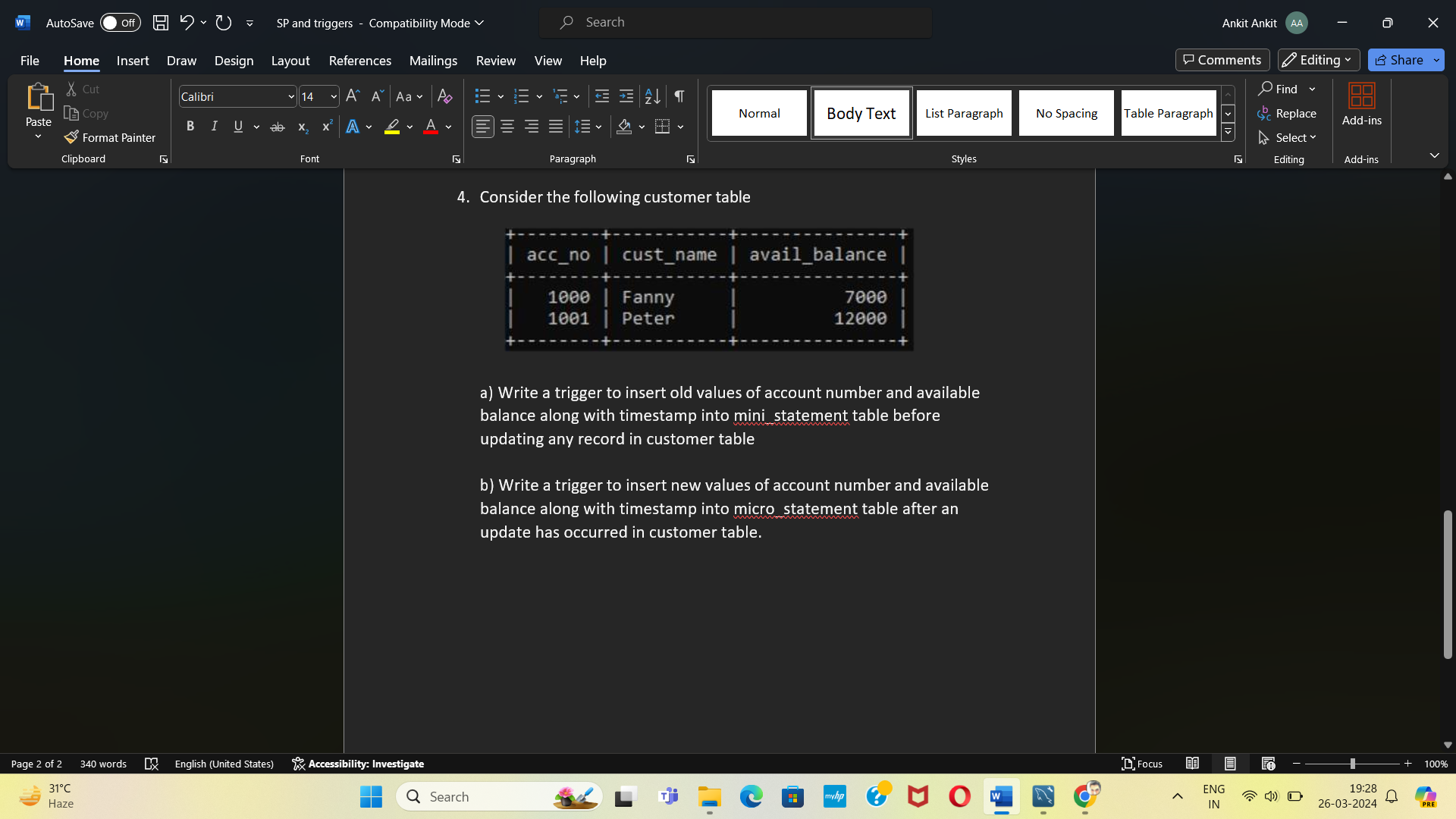 Solved 4. ﻿Consider the following customer tablea) ﻿Write a | Chegg.com