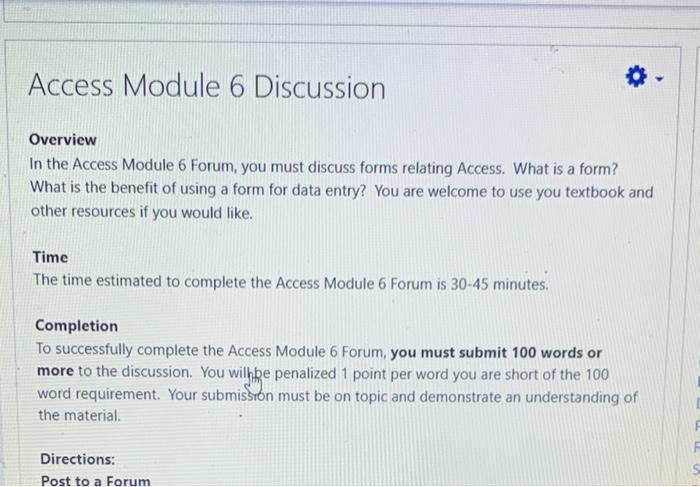 Solved Access Module 6 Discussion Overview In the Access | Chegg.com