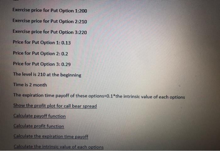 Solved Exercise price for Put Option 1:200 Exercise price | Chegg.com