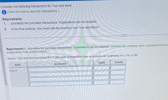 Solved Consider The Following Transactions For Toys And | Chegg.com