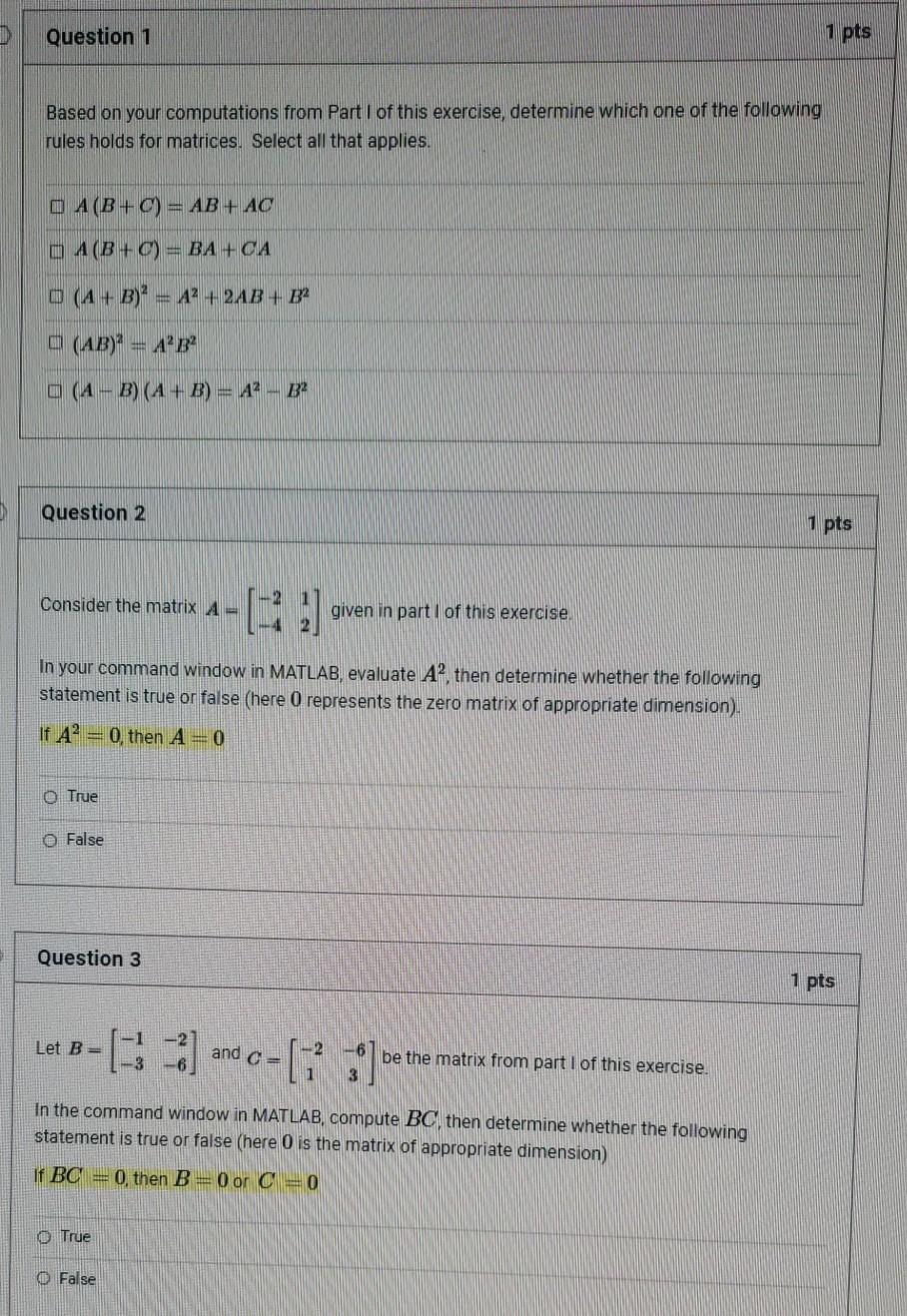 Solved Question 1 1 pts Based on your computations from Part | Chegg.com