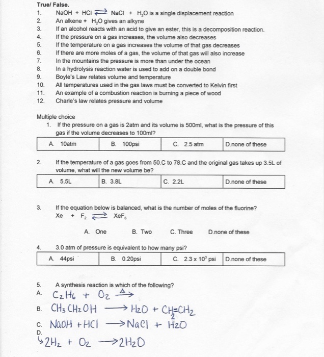 Solved Truel False 1. NaOH + HCI NaCl + H2O is a single | Chegg.com