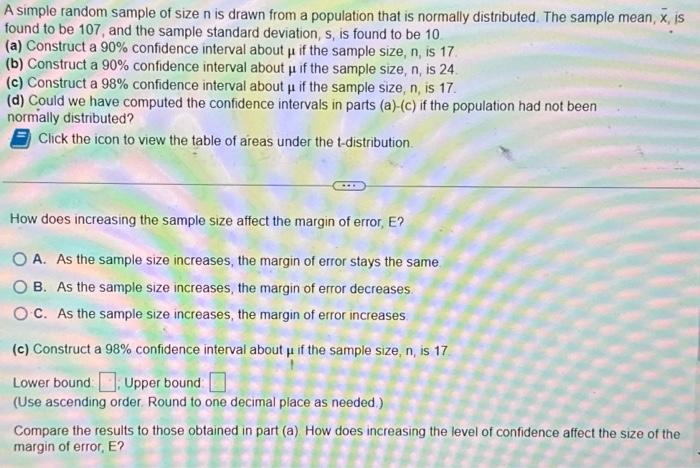 Solved A simple random sample of size n is drawn from a | Chegg.com