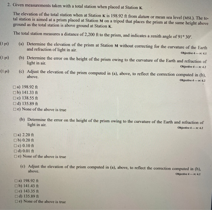 Solved 2. Given measurements taken with a total station when | Chegg.com