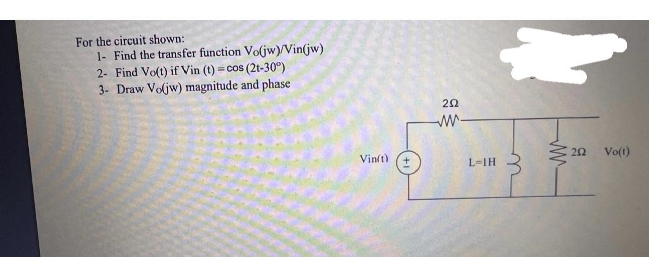 Solved For The Circuit Shown:1- ﻿Find The Transfer Function | Chegg.com