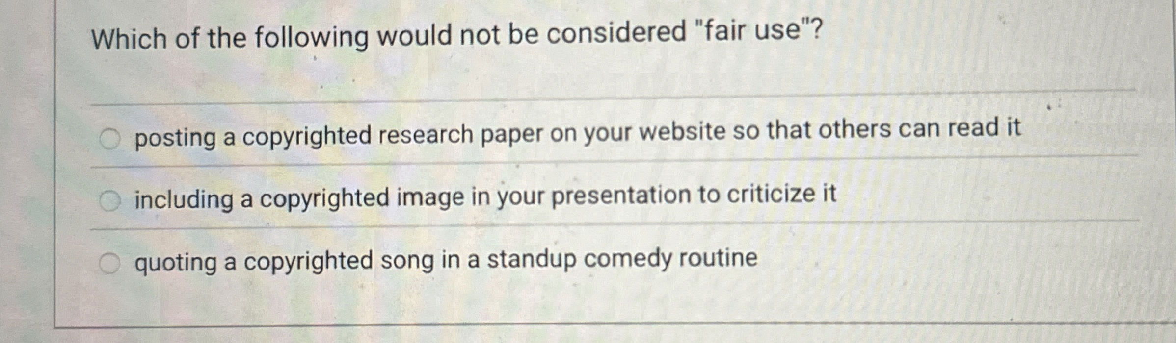 Solved Which of the following would not be considered &ldquo;fair 