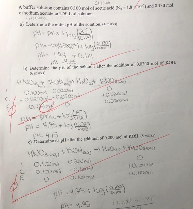 A buffer solution contains \( 0.100 \mathrm{~mol} \) of acetic acid \( \left(\mathrm{K}_{\mathrm{s}}=1.8 \times 10^{-5}\right