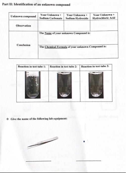 Solved Part II: Identification of an unknown compound | Chegg.com
