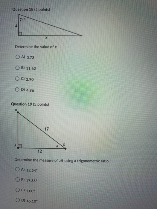 Solved Question 18 (5 points) 71° Х Determine the value of | Chegg.com