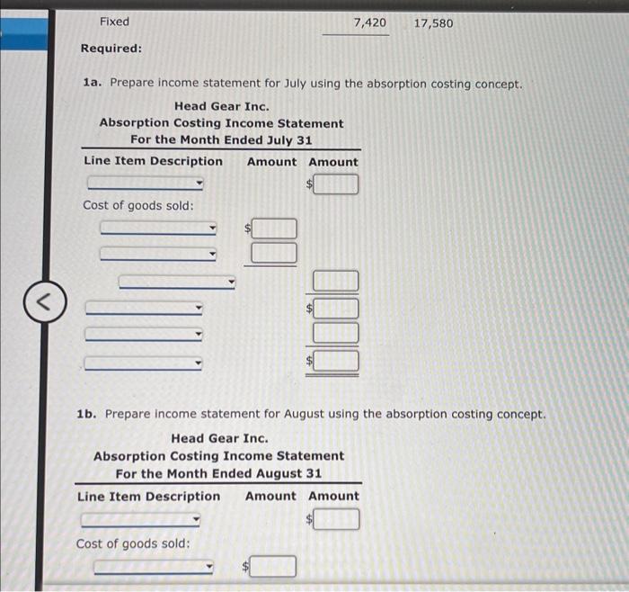 Solved Absorption And Variable Costing Income Statements For | Chegg.com