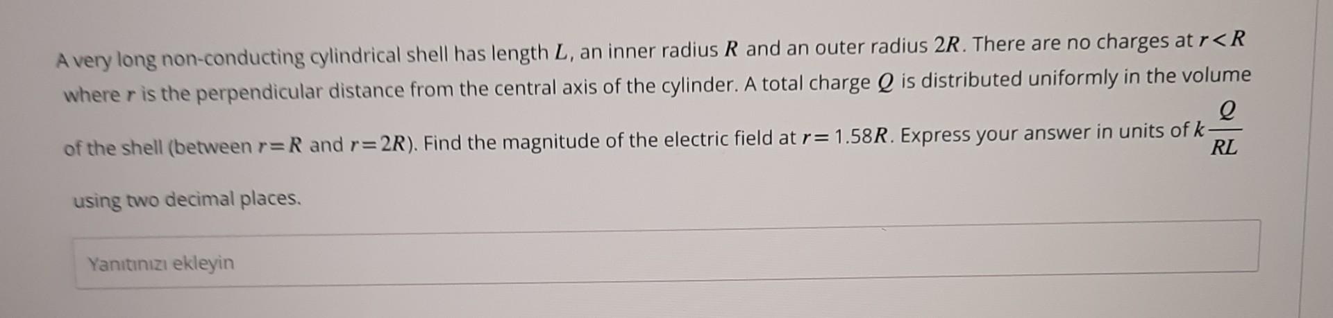 Solved A very long non-conducting cylindrical shell has | Chegg.com