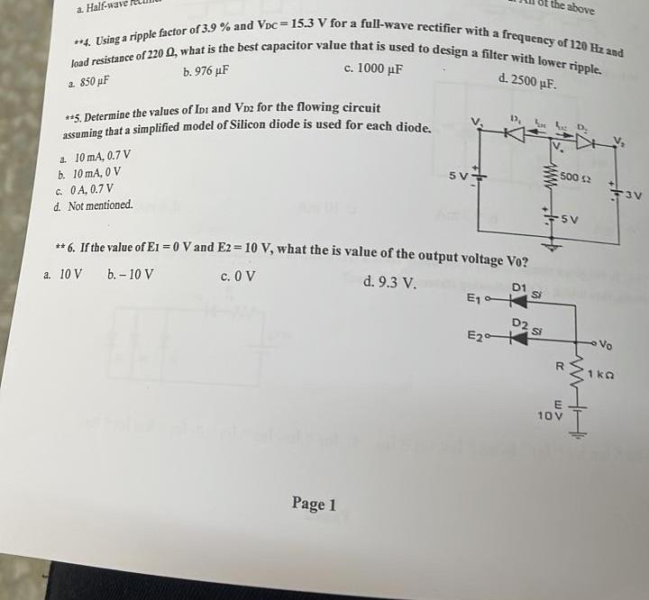 Solved a. Half-wat the above **4. Using a ripple factor of | Chegg.com