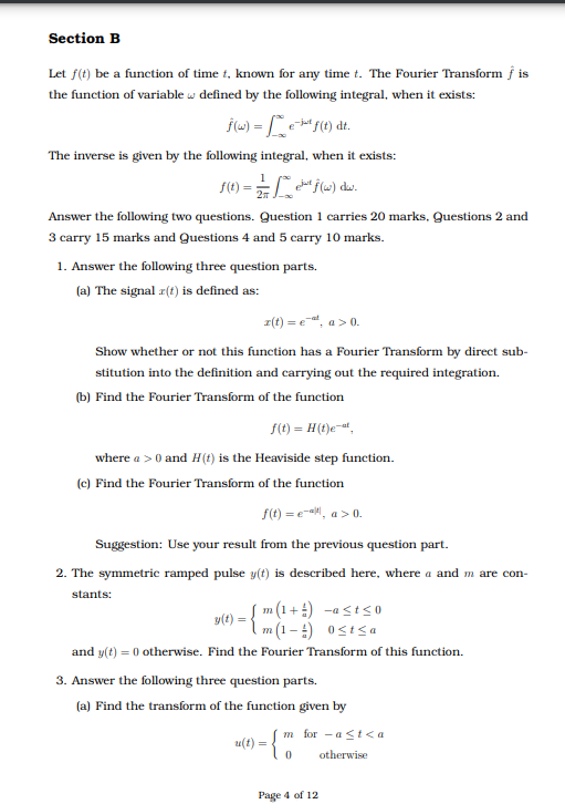 Solved Section BLet F(t) ﻿be A Function Of Time T, ﻿known | Chegg.com