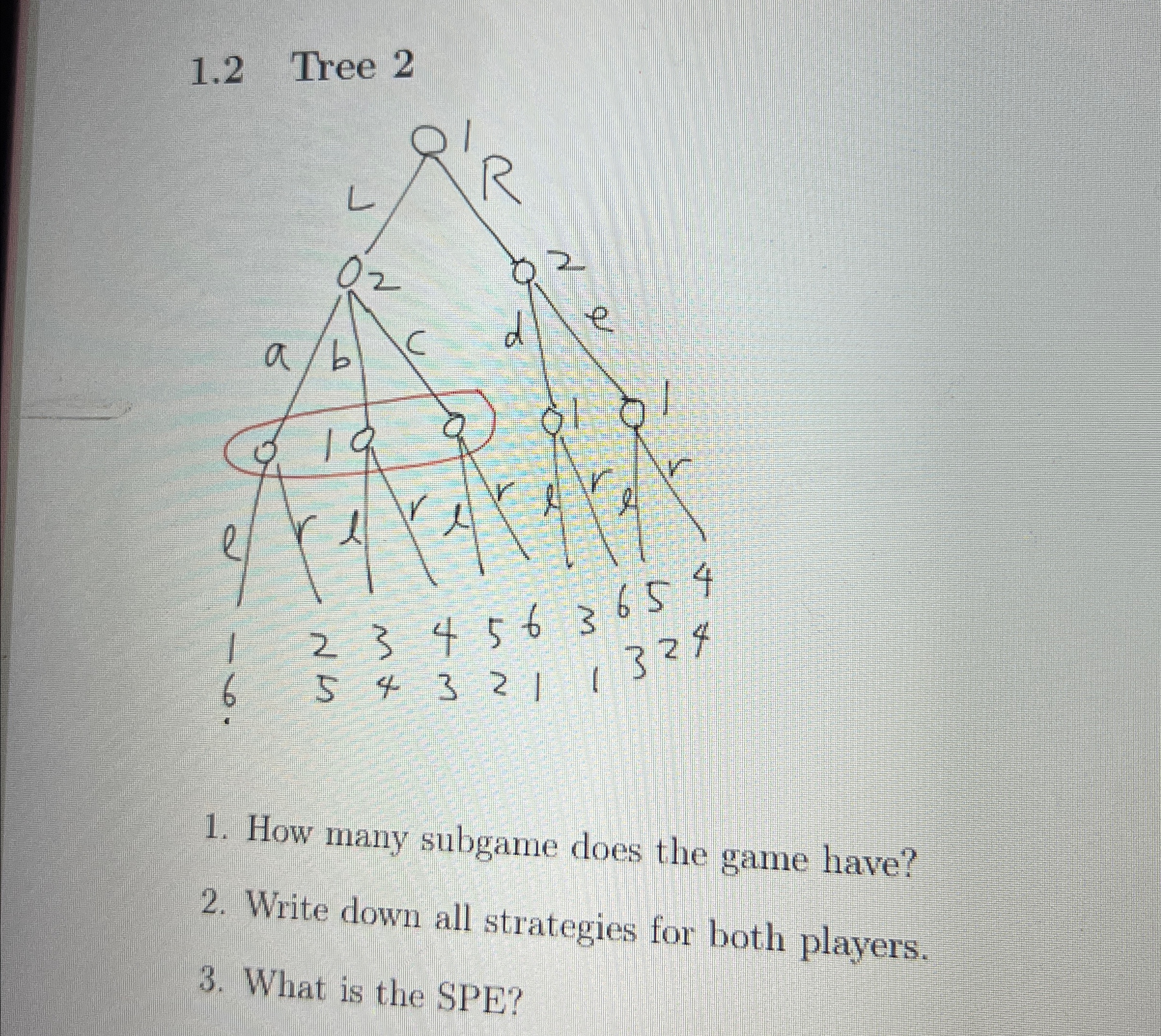 Solved 1.2 ﻿Tree 2How many subgame does the game have?Write | Chegg.com