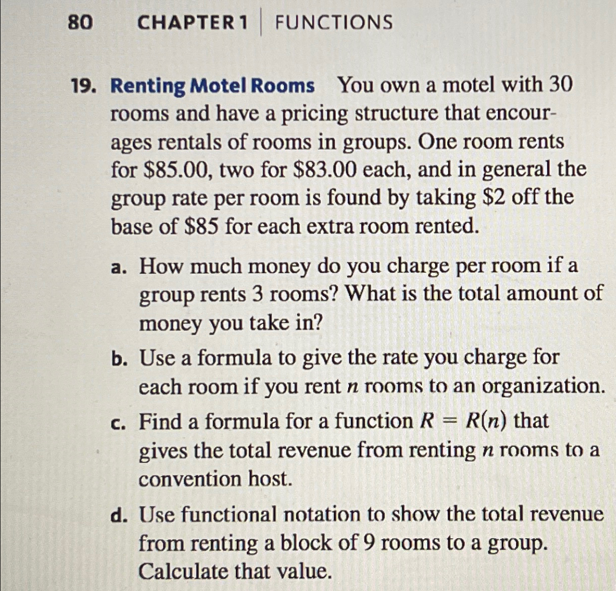 80CHAPTER 1FUNCTIONS19. ﻿Renting Motel Rooms You own | Chegg.com