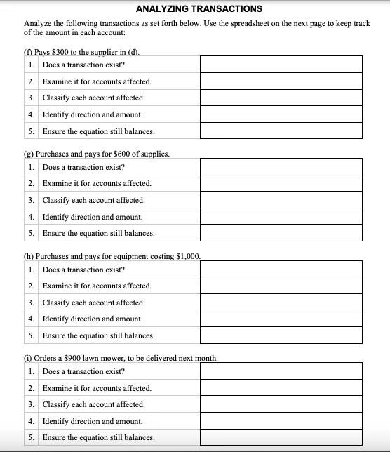 Solved ANALYZING TRANSACTIONS Analyze the following | Chegg.com