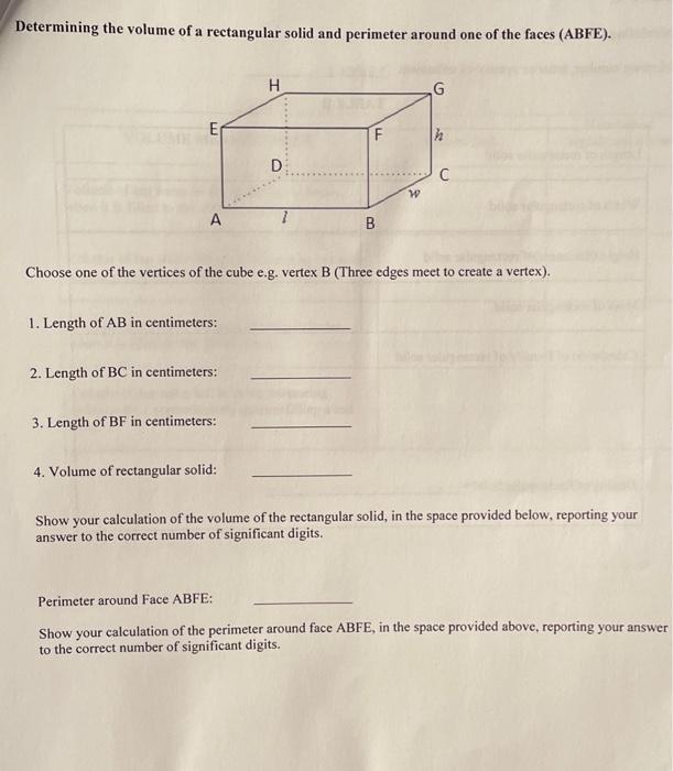 Solved Determining the volume of a rectangular solid and | Chegg.com