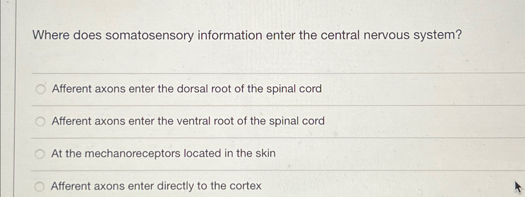 Solved Where does somatosensory information enter the | Chegg.com