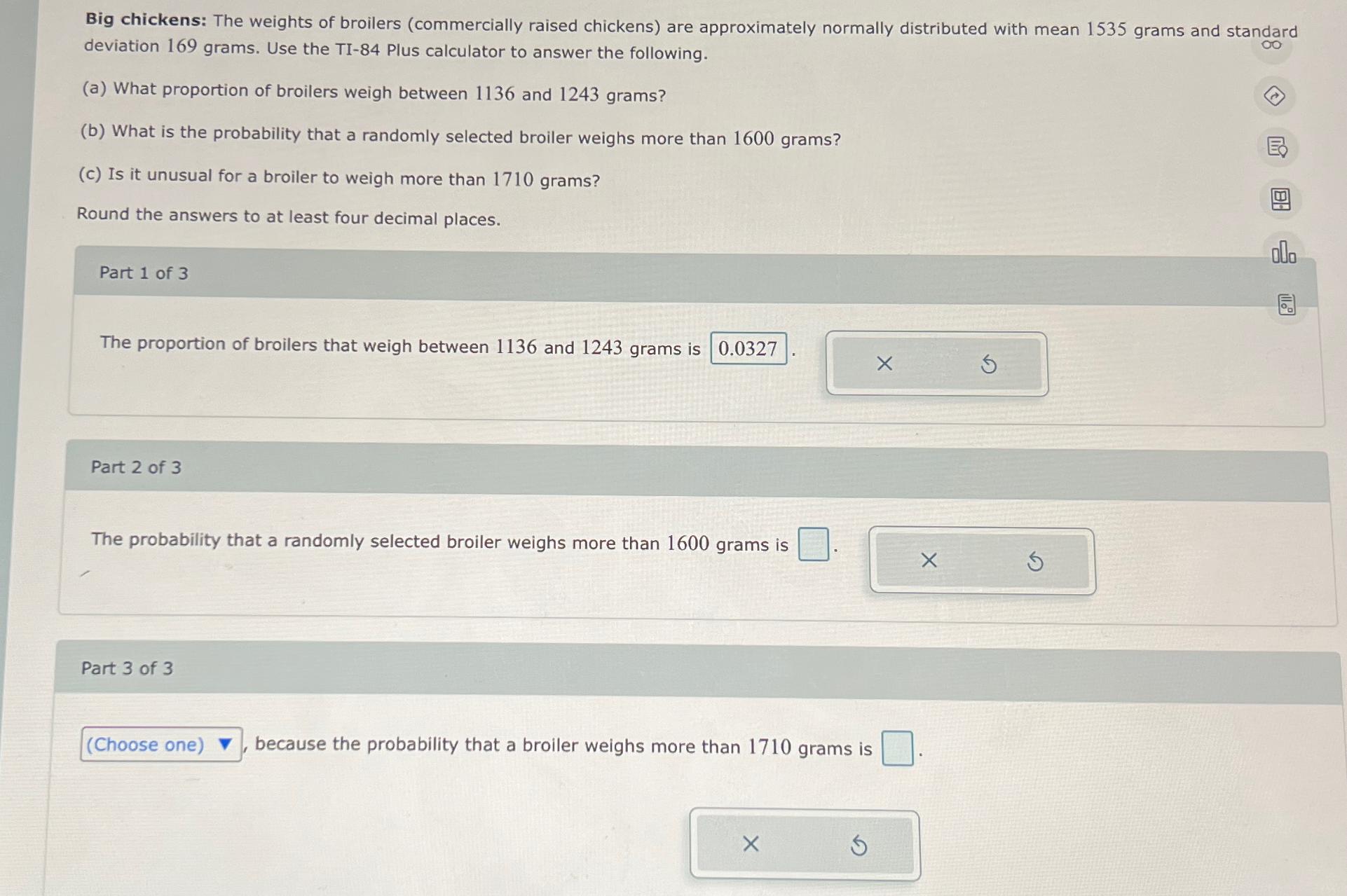 Big chickens The weights of broilers