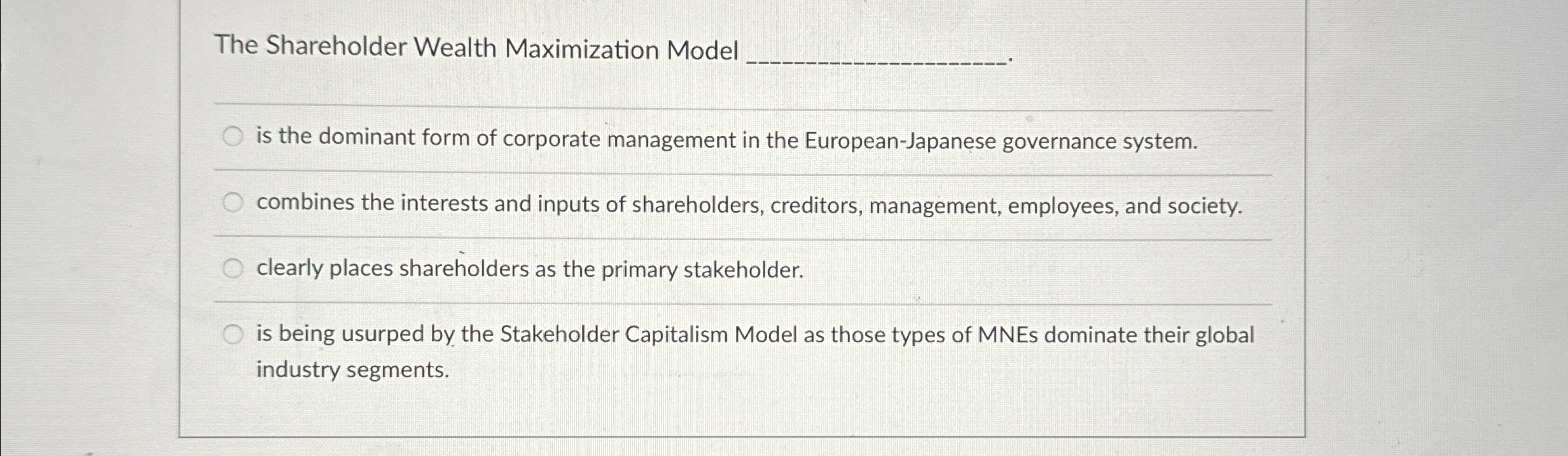 Solved The Shareholder Wealth Maximization Model q, .is the | Chegg.com