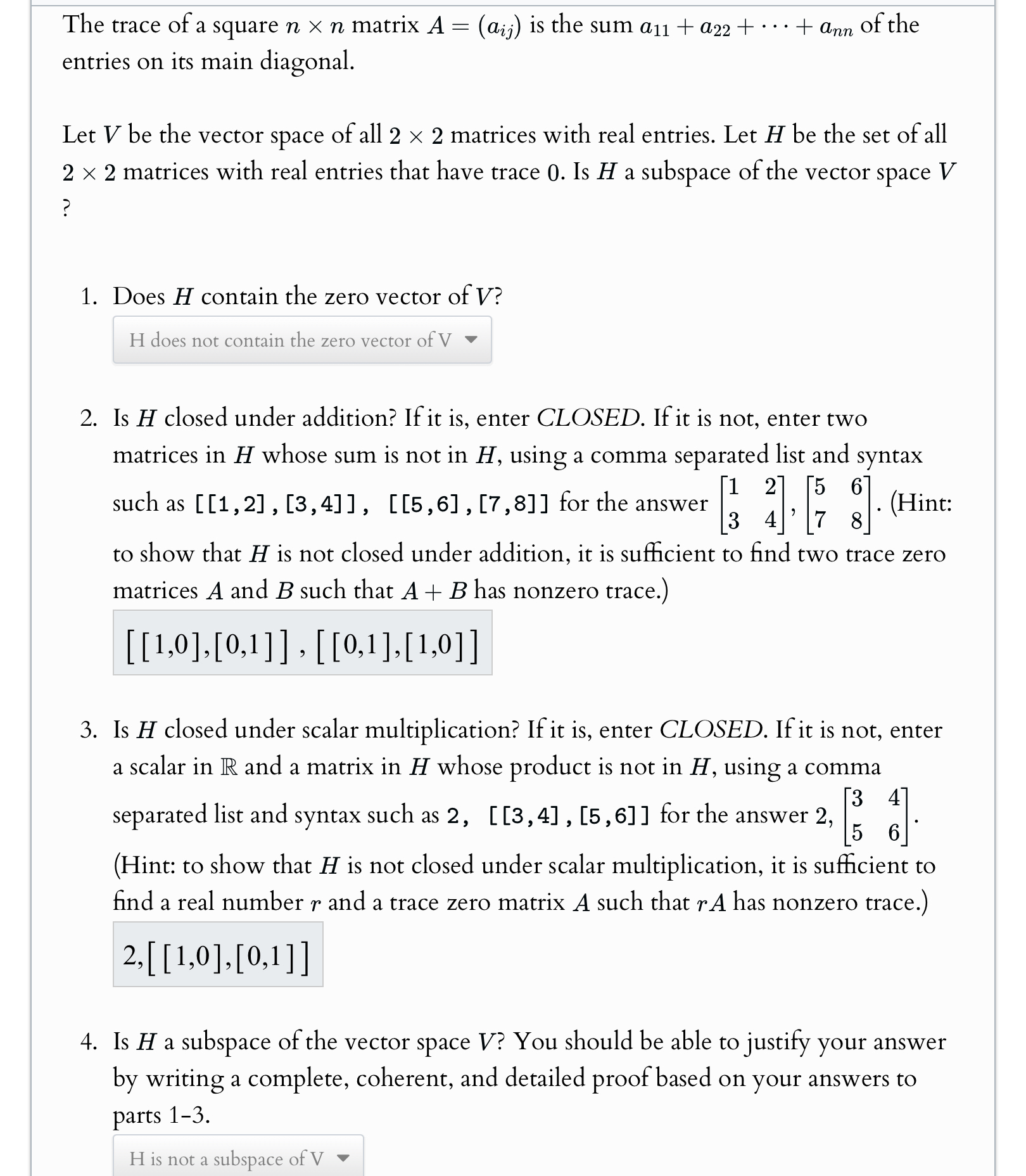 The trace of a square n×n ﻿matrix A=(aij) ﻿is the sum | Chegg.com