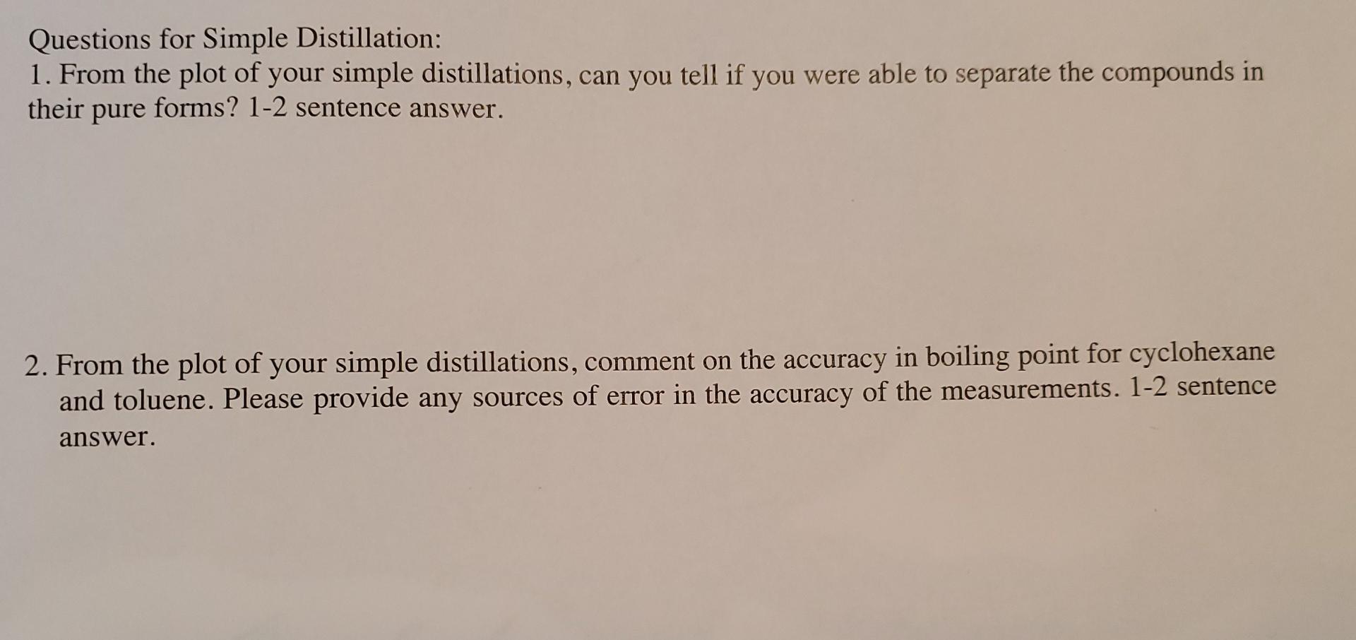 Solved Questions For Simple Distillation: 1. From The Plot | Chegg.com